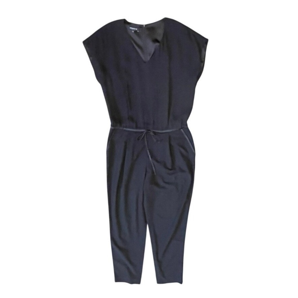 LAFAYETTE 148 NEW YORK Black Jumpsuit Wide Leg Tie Waist Silk Blend Women's L